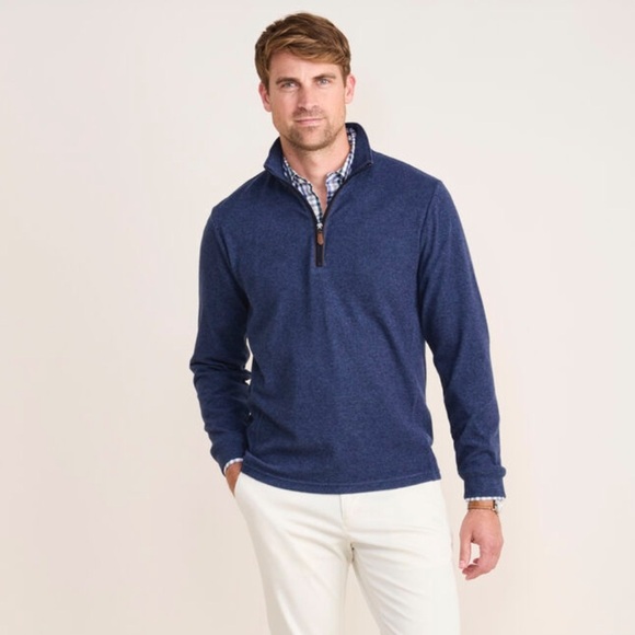 Vineyard Vines Men’s 100% Extra Fine Merino Wool Quarter Zip Mockneck in Blue XL - Picture 1 of 12